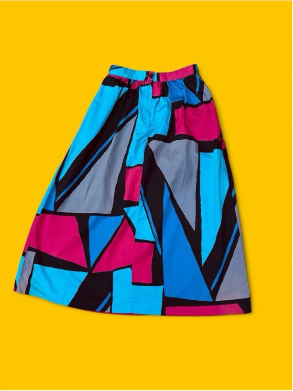 Vintage 1980s Jonathan Martin Naturals Geometric Colorblock Midi Skirt Pockets